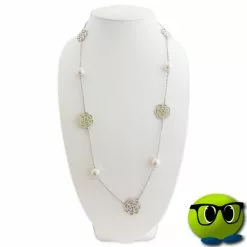 Splendide Collier Argenté Fleurs Et Perles - Mrbulle