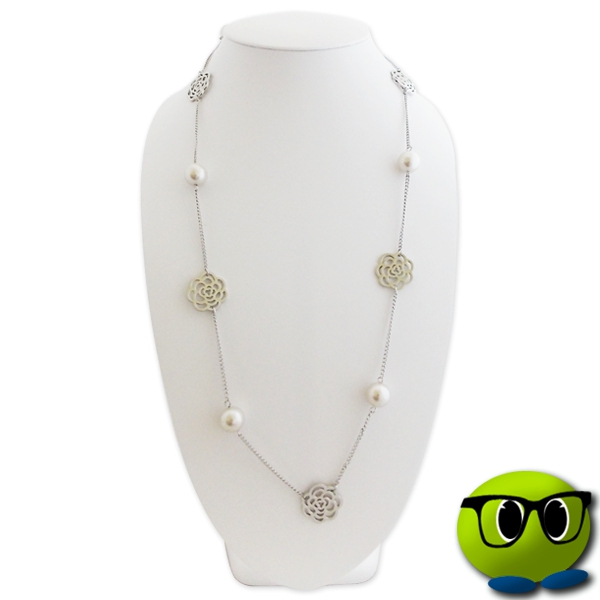 Splendide Collier Argenté Fleurs Et Perles - Mrbulle 1 Splendide Collier Argenté Fleurs Et Perles - Mrbulle