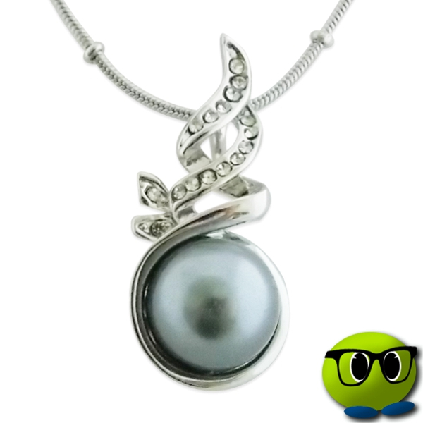 Collier Chic à Pendentif Argenté Et Perle Grise - Mrbulle 1 Collier Chic à Pendentif Argenté Et Perle Grise - Mrbulle