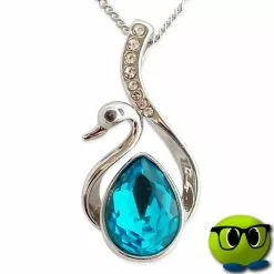 Joli Collier Argenté Avec Un Pendentif Cygne Bleu Turquoise Et Strass - Mrbulle
