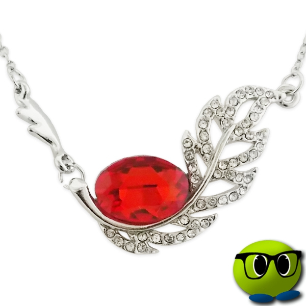 Collier Ravissant Argenté à Feuille Strass Et Faux Cristal Rouge - Mrbulle 1 Collier Ravissant Argenté à Feuille Strass Et Faux Cristal Rouge - Mrbulle