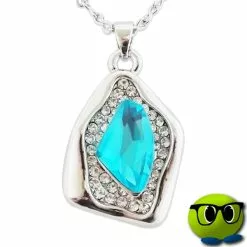 Collier à Pendentif Argenté Strass Et Fausse Pierre Bleue Turquoise - Mrbulle