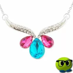 Joli Collier Ă Pendentif Strass Et Fausse Pierre Bleu Et Rose - Mrbulle